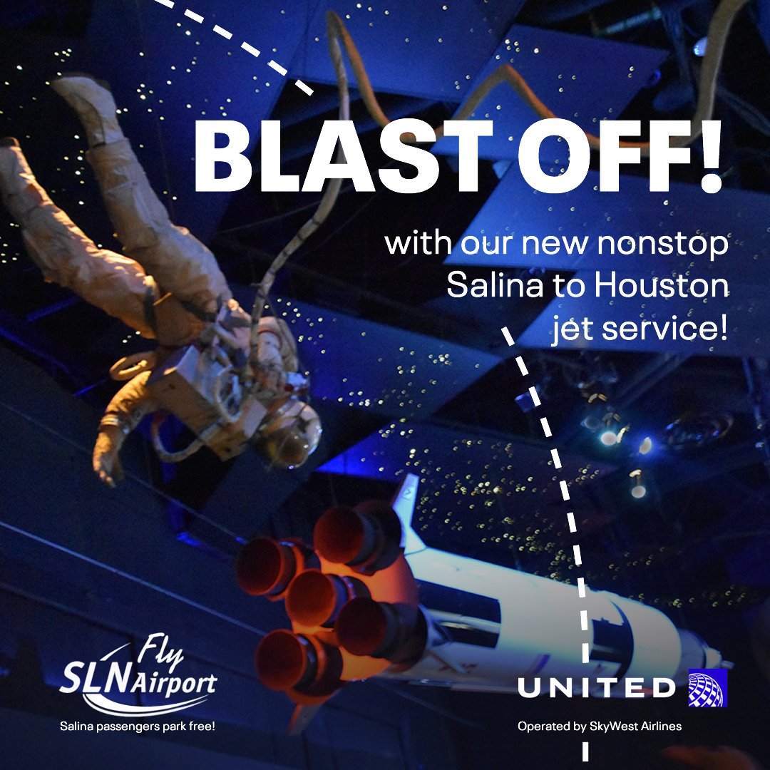 Travel Facebook ad example 3: Blast Off! Salina to Houston, Now Nonstop!