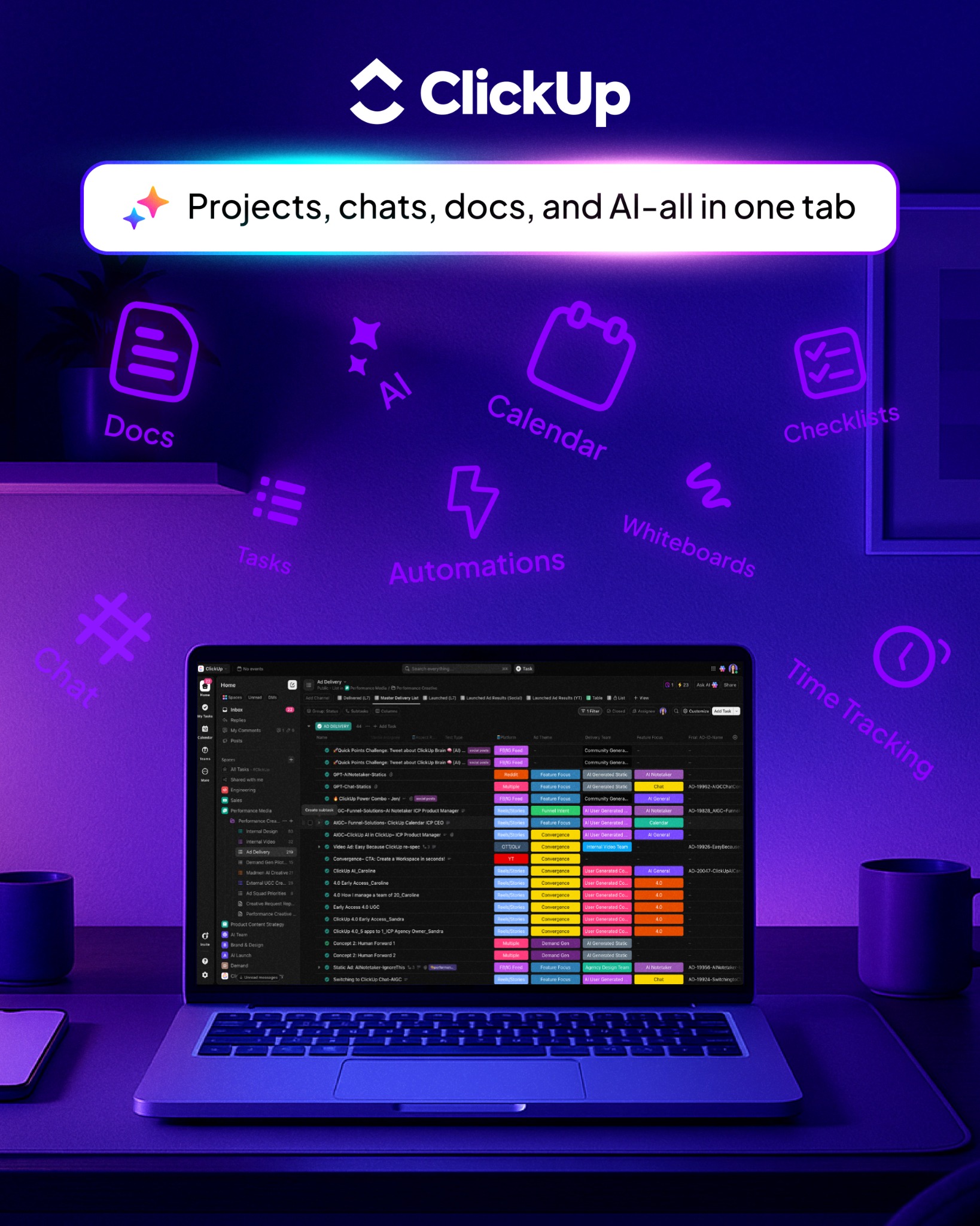 Software Facebook ad example 35: Your work. One hub. Now with Chat.