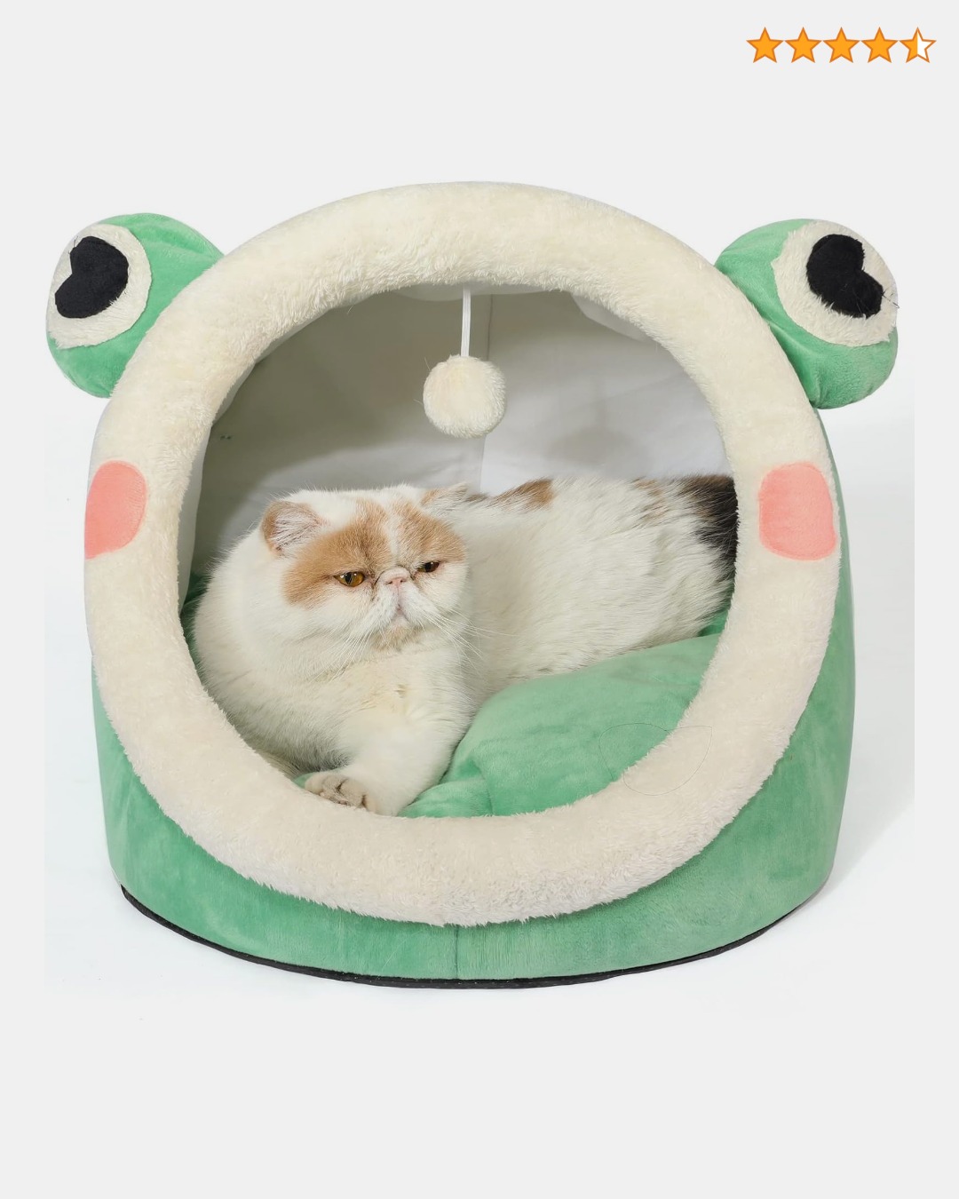 Ecommerce Facebook ad example 25: Jiupety Cute Cat Bed, Indoor Lovely Velvet Igloo for Cat and Small Dog, Warm Cave Sleeping Nest Bed for Puppy and Kitten, Green Frog, L