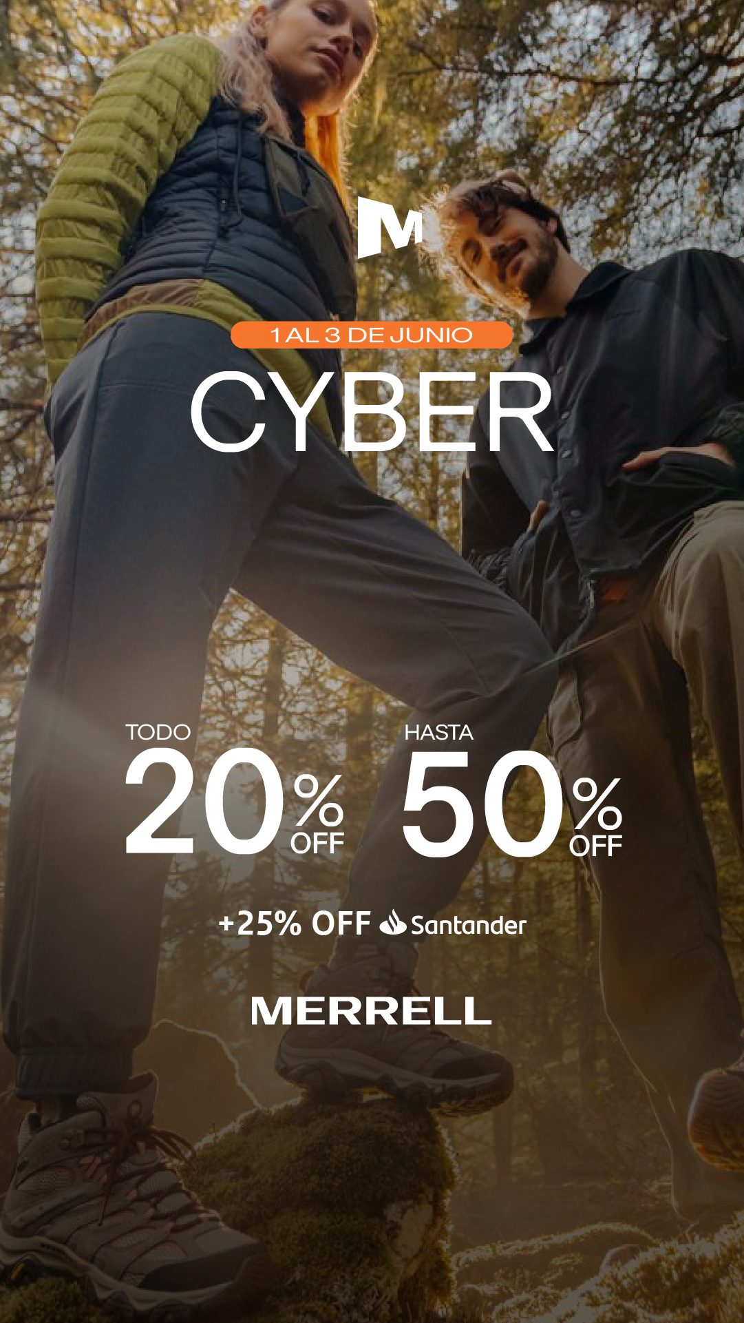 Sports Facebook ad example 3: CYBER TODO 20% , HASTA 50% OFF  + 25% SANTANDER
