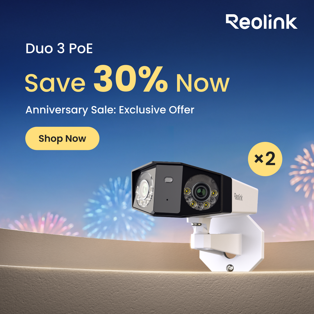 Technology Facebook ad example 9: Reolink Anniversary: Duo 3 PoE Up to 30% Off