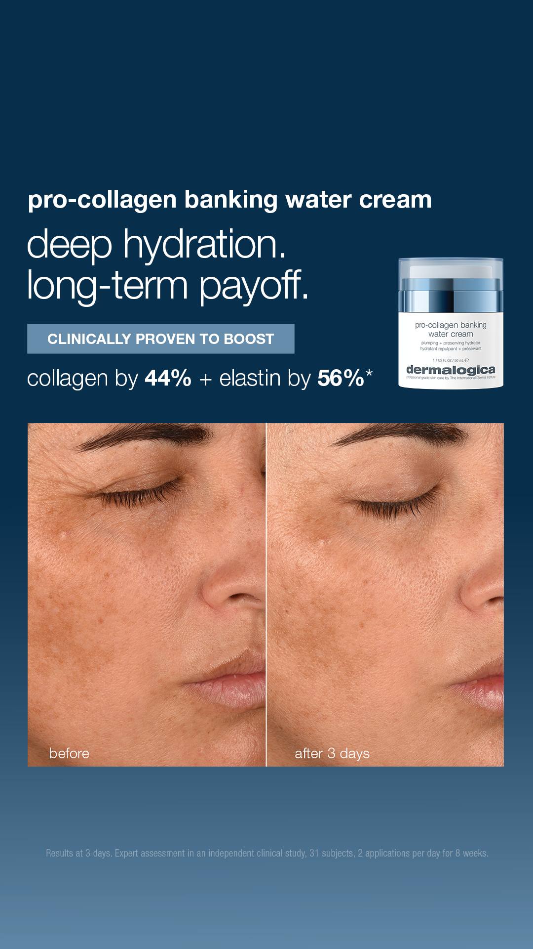 Beauty Facebook ad example 11: Deep Hydration. Long-Term Glow.