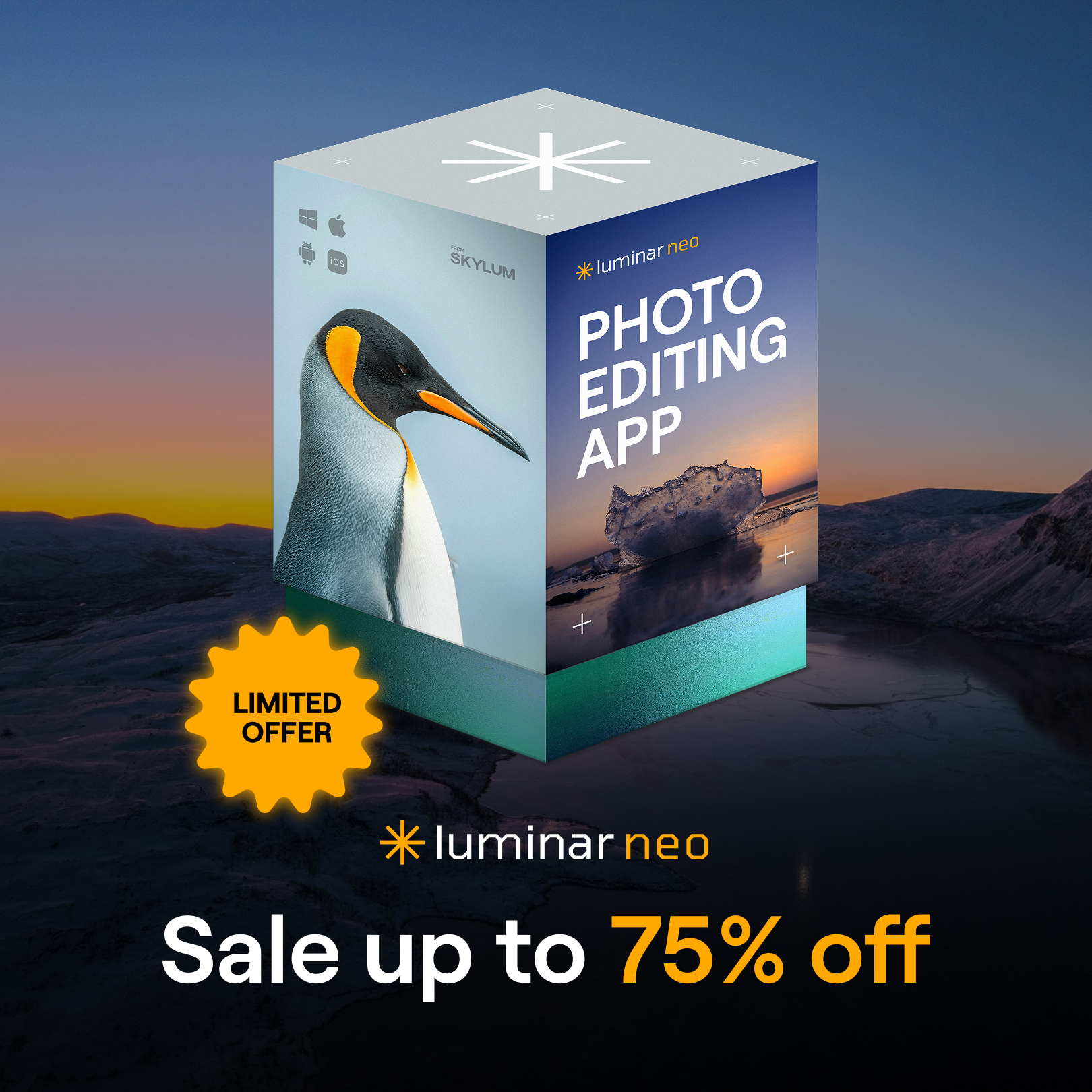 Photography Facebook ad example 27: Luminar Neo – pro edits with up to 75% off!