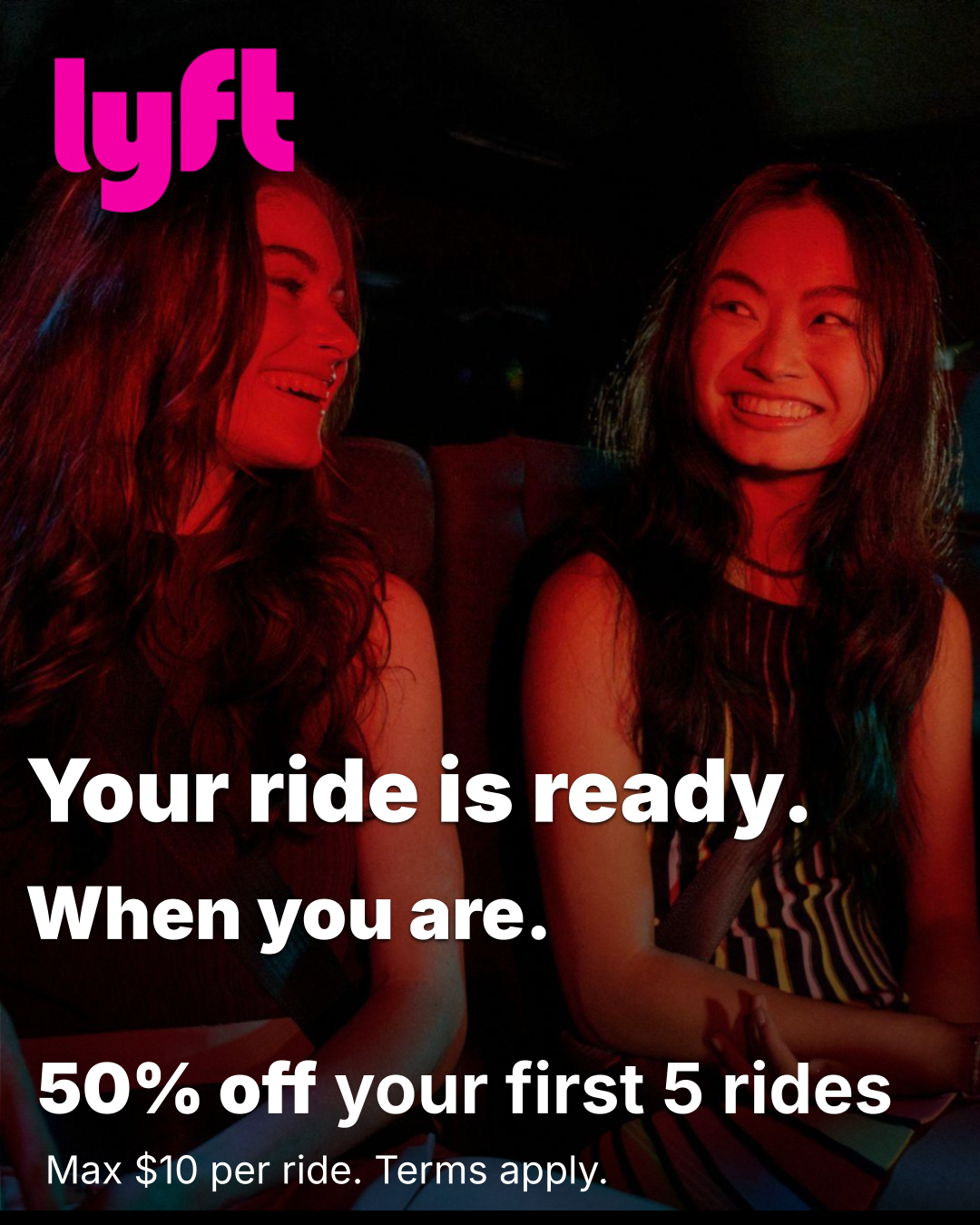 Apps Facebook ad example 36: 50% Off Your First 5 Rides