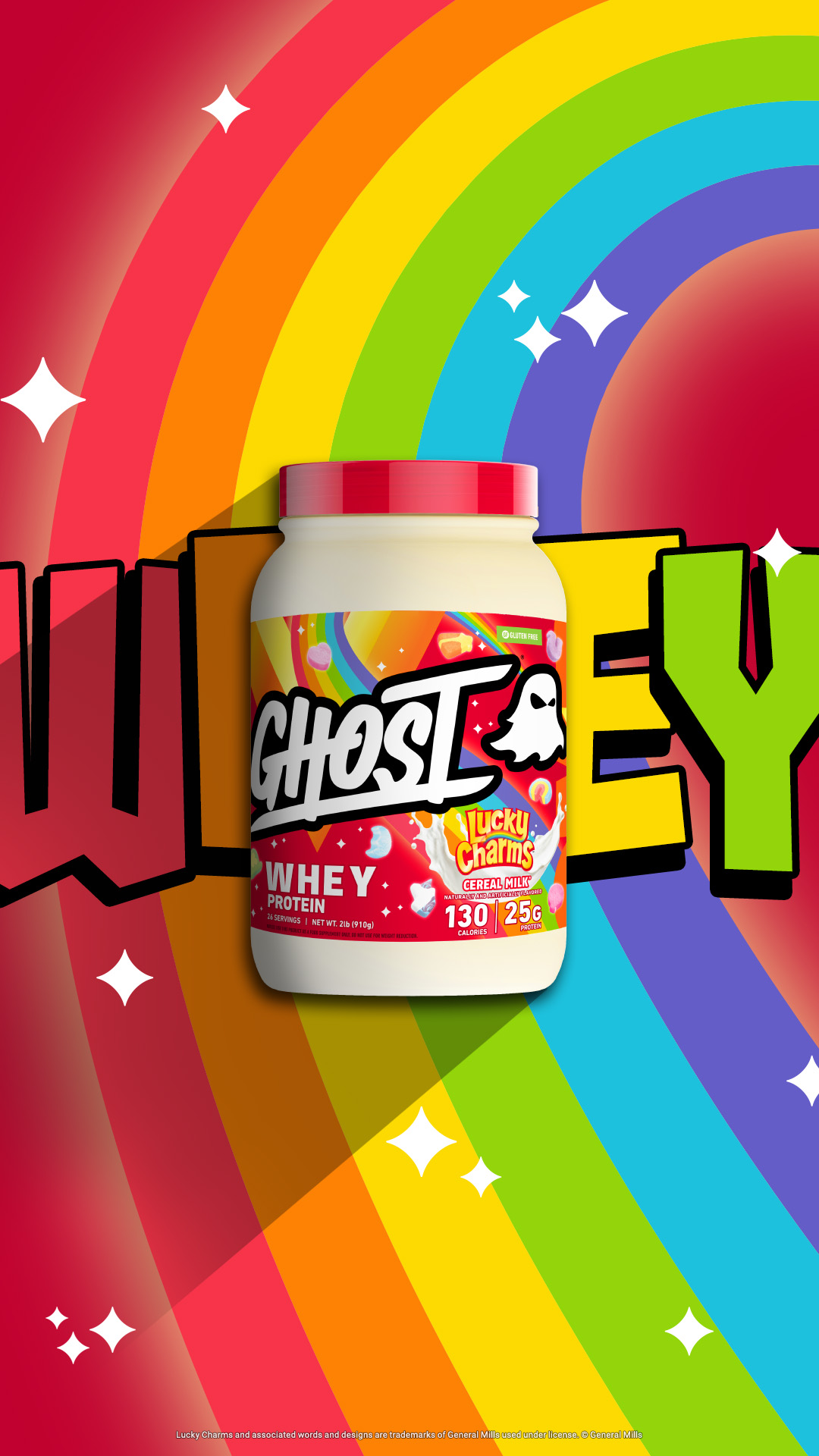 Supplements Facebook ad example 34: GHOST® WHEY x LUCKY CHARMS™ "CEREAL MILK®"