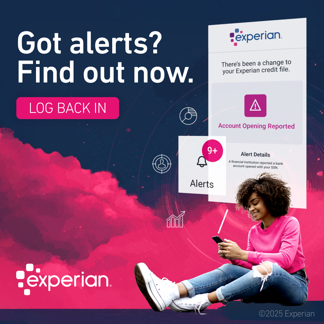 Finance Facebook ad example 37: Check for Experian alerts now.