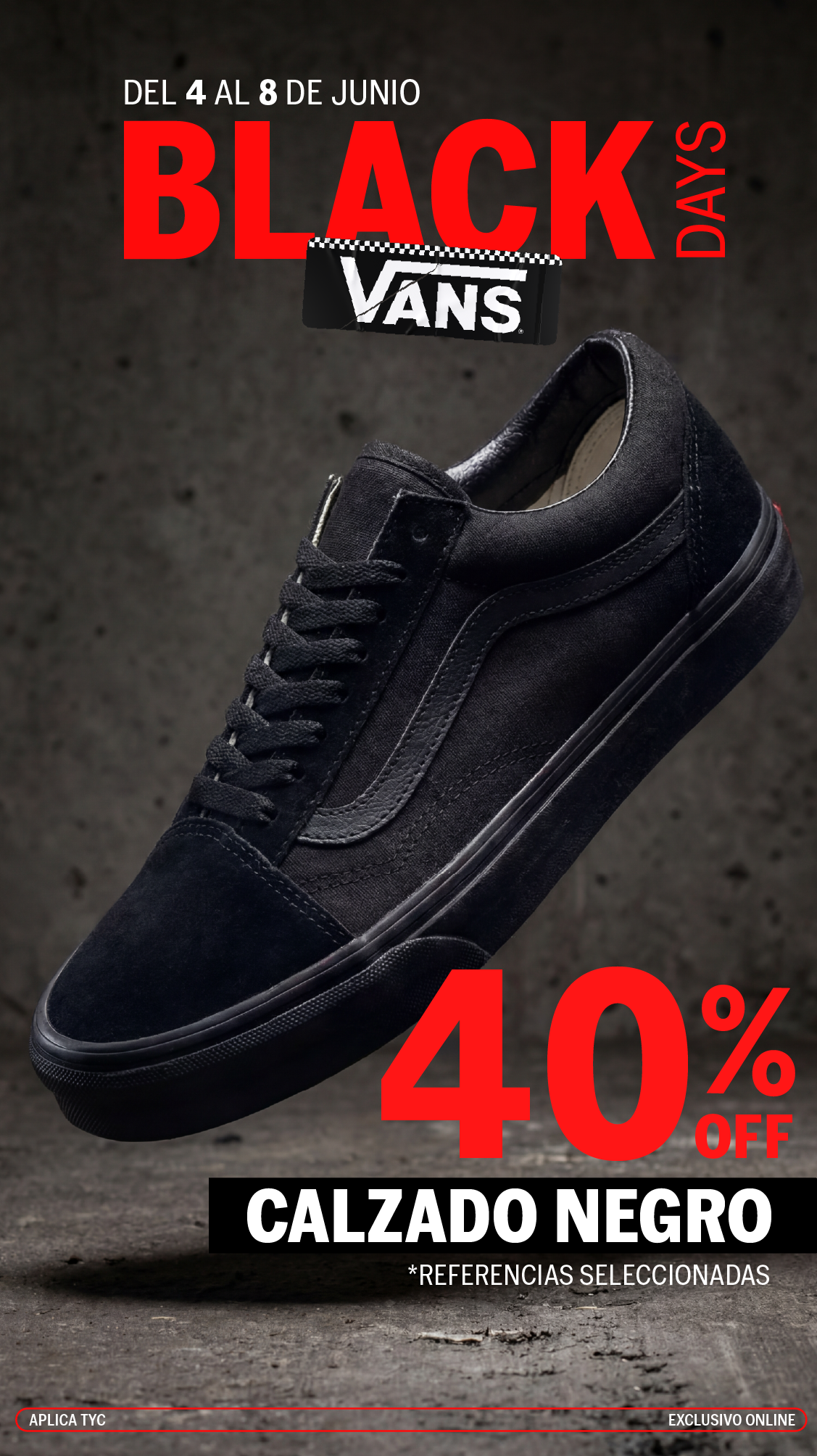 Fashion Facebook ad example 17: Lleva tus Vans black edition con 40% OFF