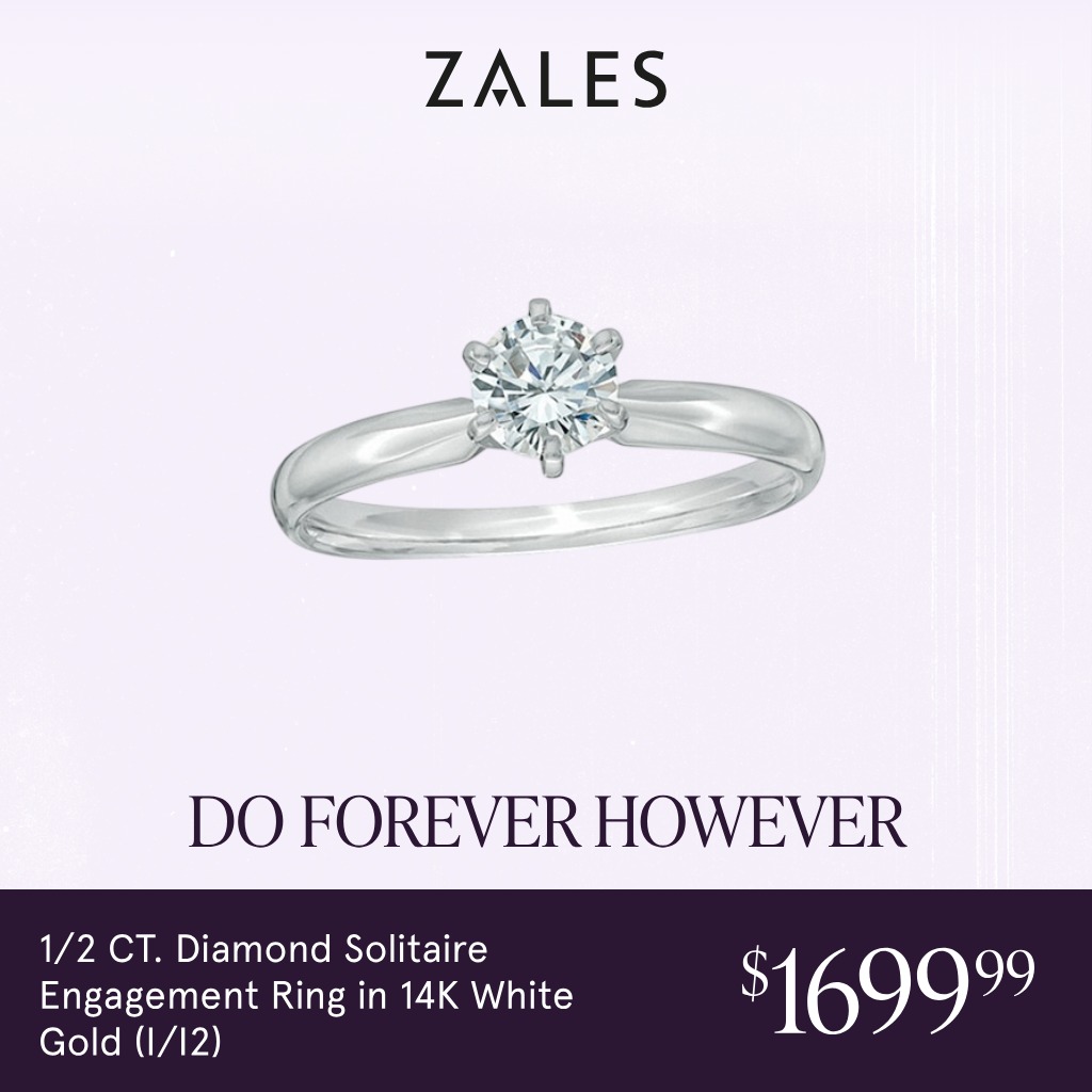 Jewelry Facebook ad example 9: 1/2 CT. Diamond Solitaire Engagement Ring in 14K White Gold (I/I2)