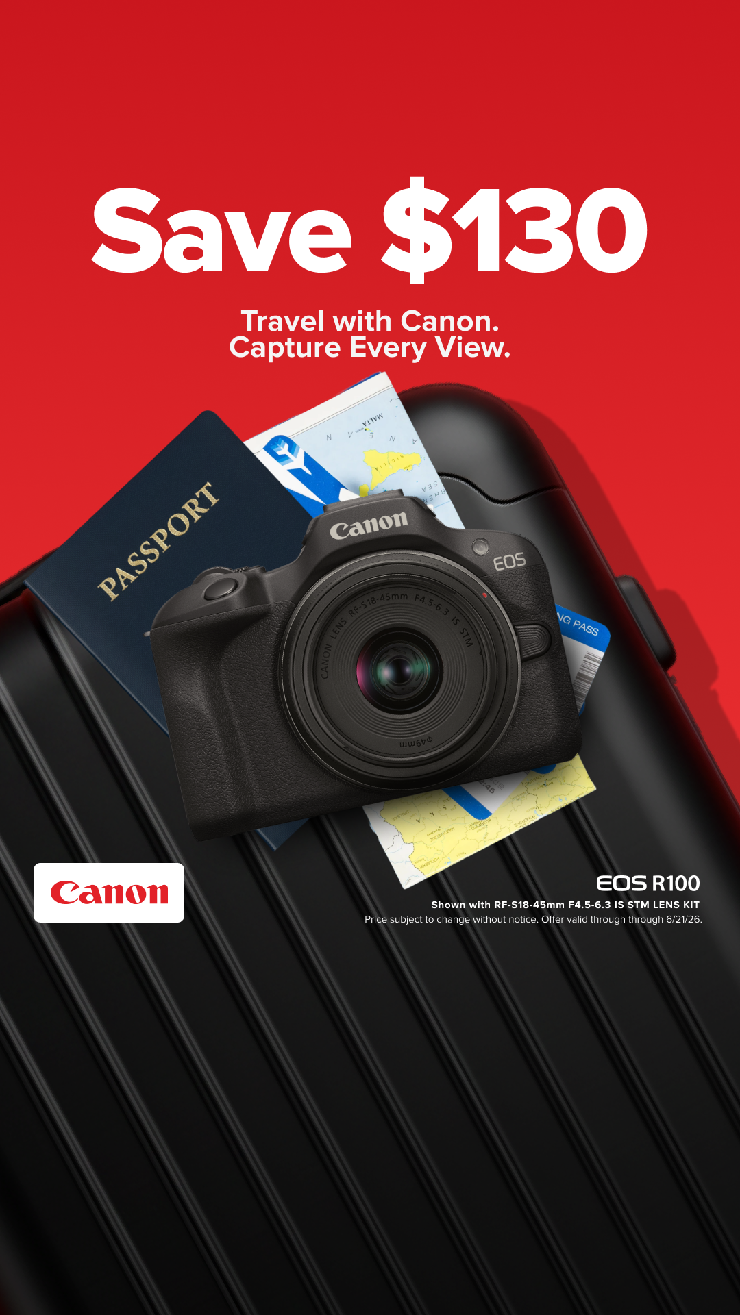 Photography Facebook ad example 17: Save $130 | EOS R100 Lens Kit