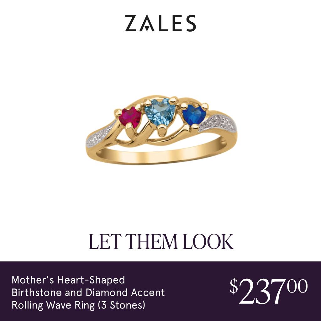 Jewelry Facebook ad example 15: Mother's Heart-Shaped Birthstone and Diamond Accent Rolling Wave Ring (3 Stones)