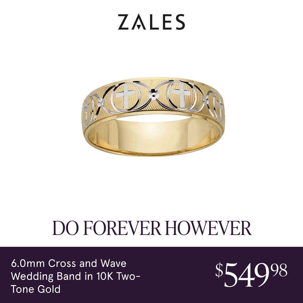 Jewelry Facebook ad example 18: 6.0mm Cross and Wave Wedding Band in 10K Two-Tone Gold