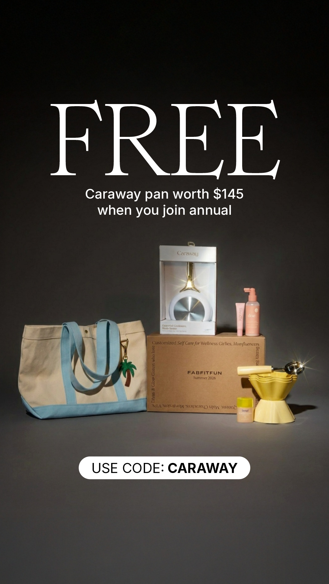 Subscriptions Facebook ad example 16: Get a FREE Caraway Pan with Code CARAWAY