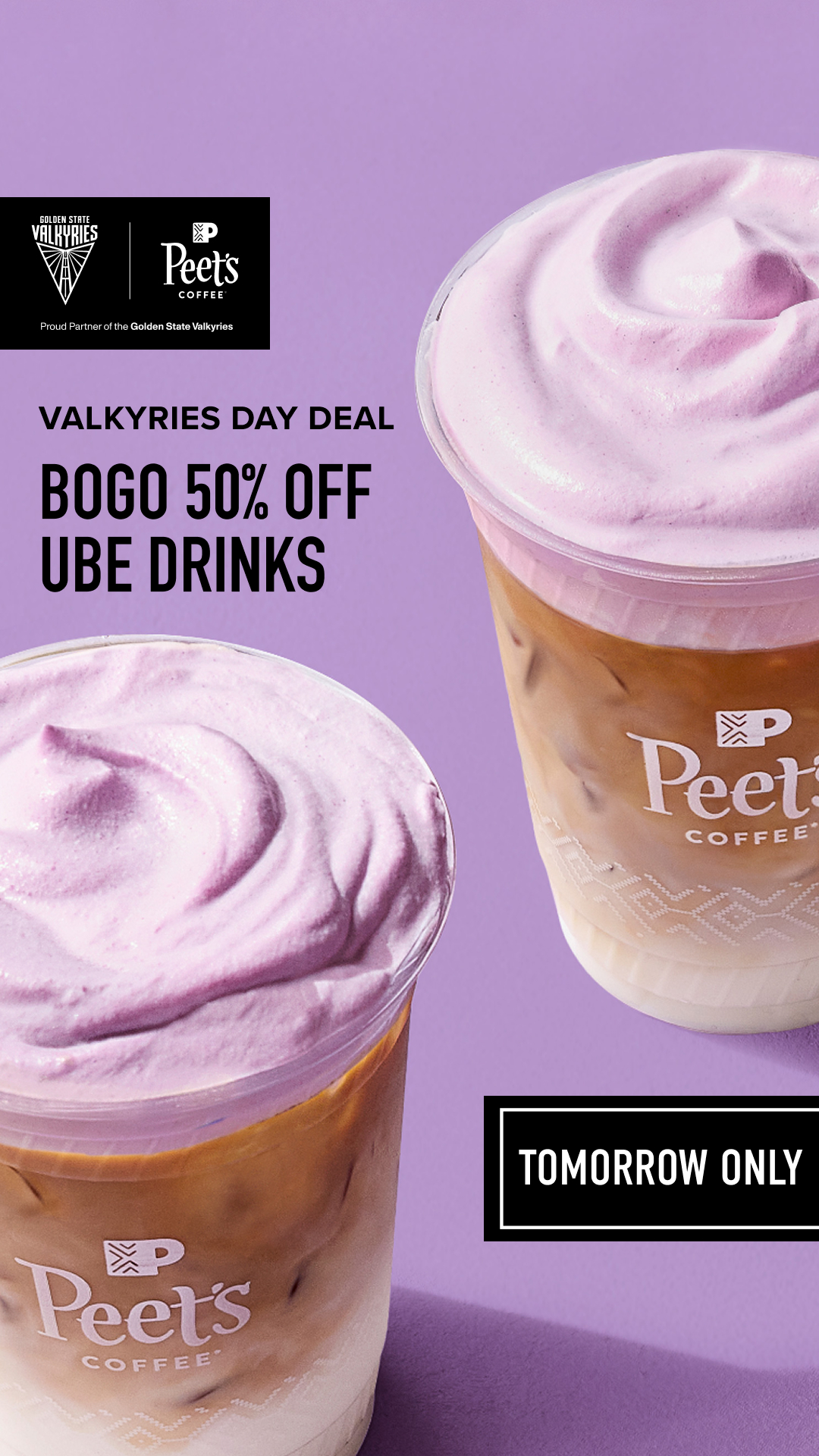 Food & Drink Facebook ad example 26: BOGO 50% Off Ube Drinks