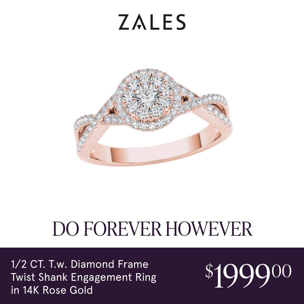 Jewelry Facebook ad example 21: 1/2 CT. T.w. Diamond Frame Twist Shank Engagement Ring in 14K Rose Gold