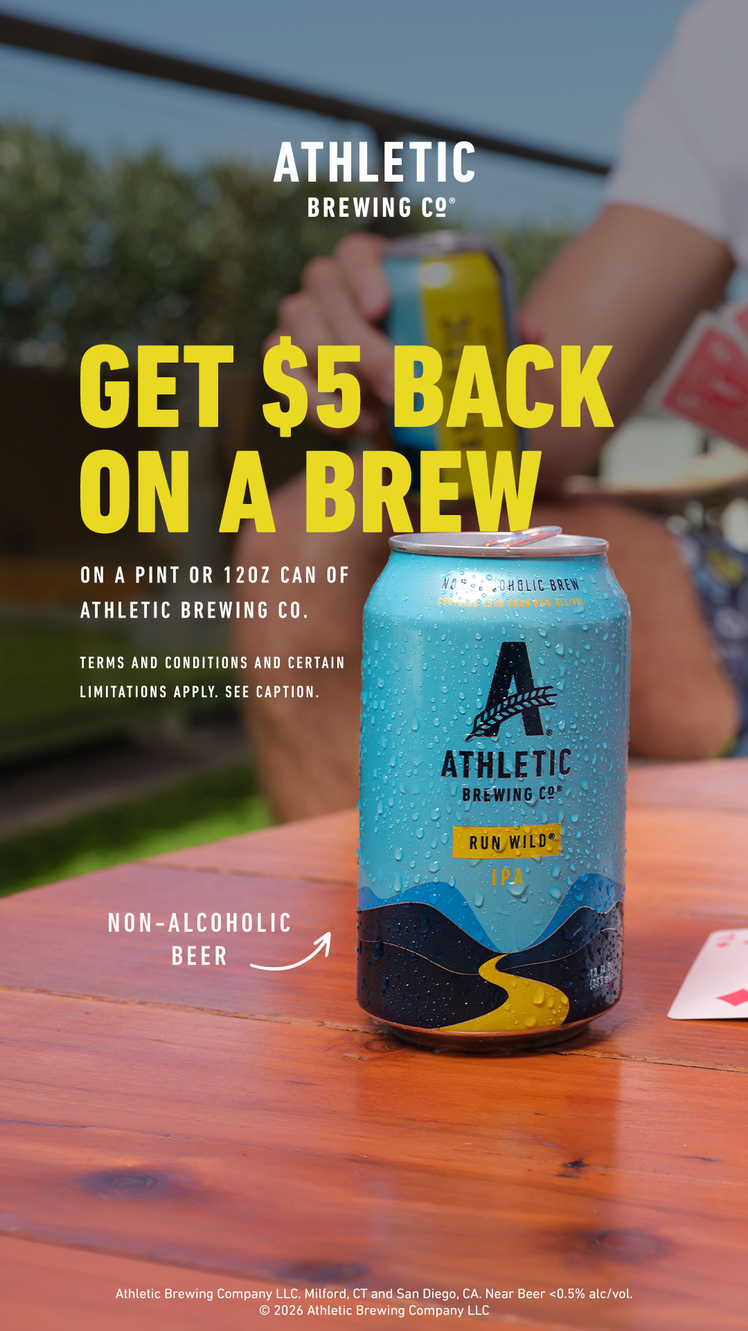 New Brands 2025 2026 Facebook ad example 24: $5 Back* on Athletic NA Brews