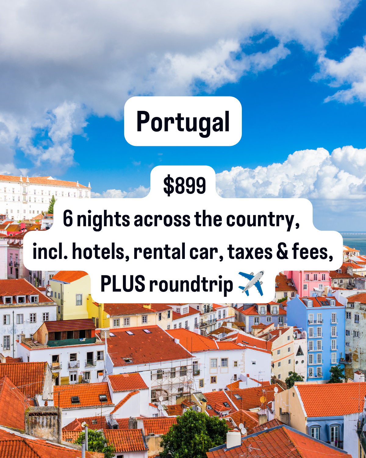 Travel Facebook ad example 43: 🚗 Lisbon, Algarve & Evora w/Flights — $949