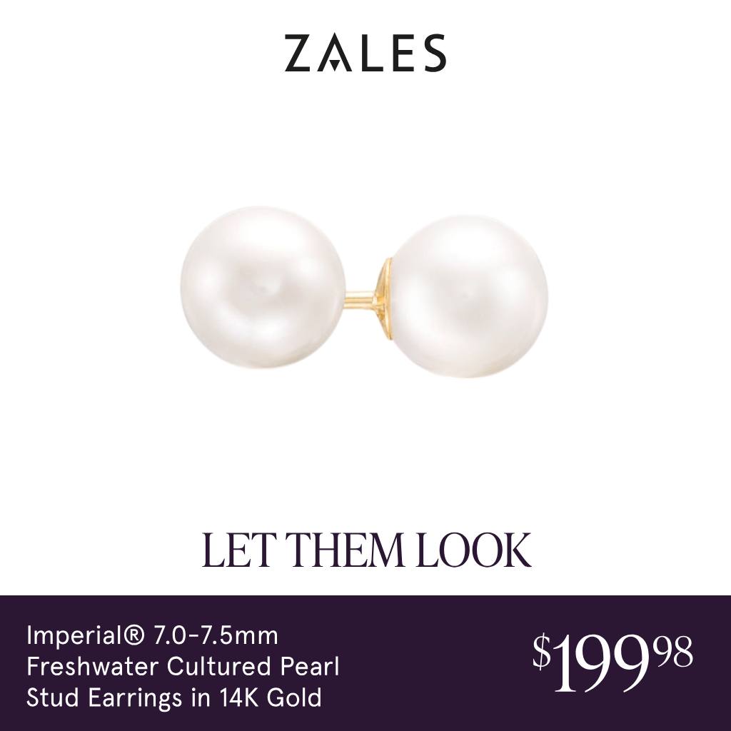Jewelry Facebook ad example 23: Imperial® 7.0-7.5mm Freshwater Cultured Pearl Stud Earrings in 14K Gold