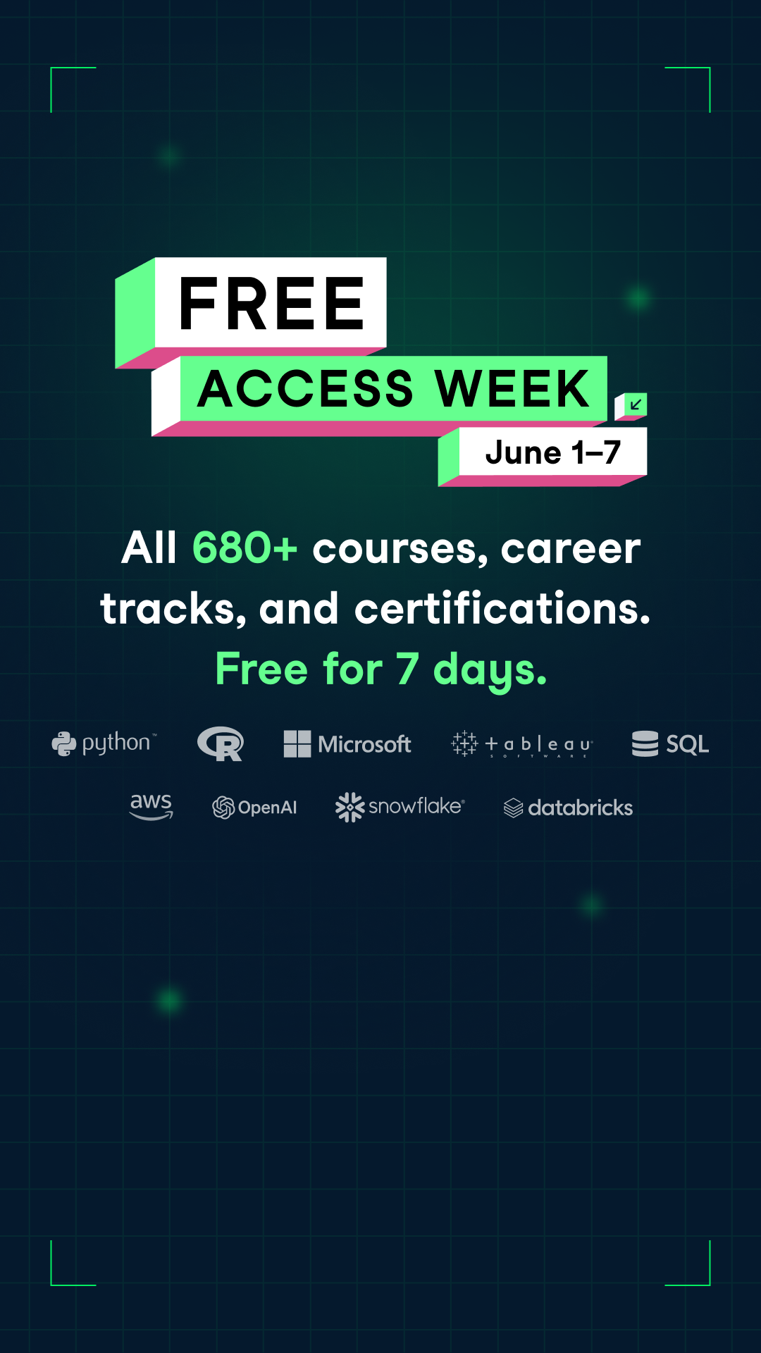 Education Facebook ad example 44: Unlimited data & AI learning, zero cost