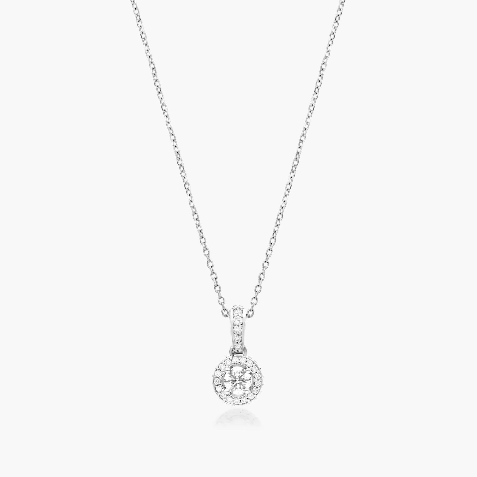 Jewelry Facebook ad example 46: Diamond Pavé Falling Edge Halo Necklace In 14K White Gold