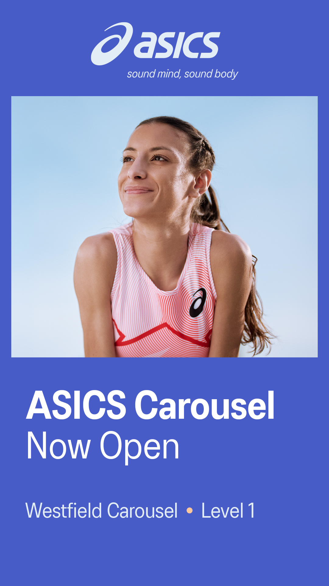 Sports Facebook ad example 1: New ASICS Westfield Carousel Store