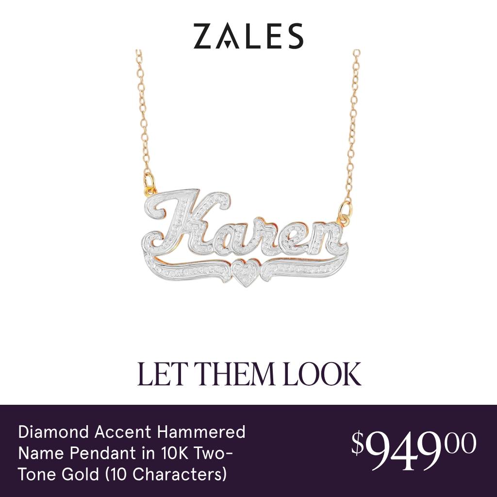 Jewelry Facebook ad example 30: Diamond Accent Hammered Name Pendant in 10K Two-Tone Gold (10 Characters)