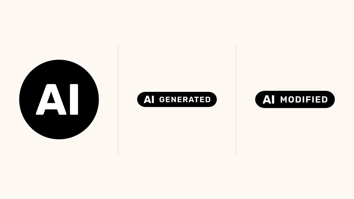 The three EU labelling icons: basic, fully AI-generated, partially AI-modified. Source: European Commission official icon set.
