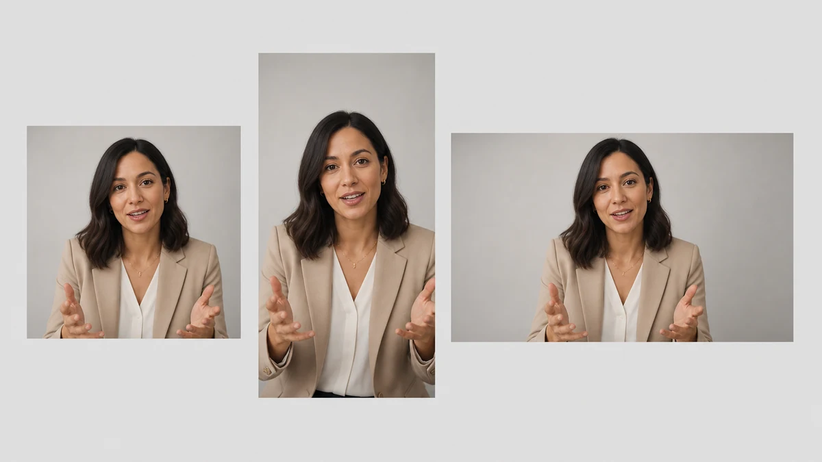 Mockup of the cleaned consultant video still resized into square, vertical, and horizontal ad crops