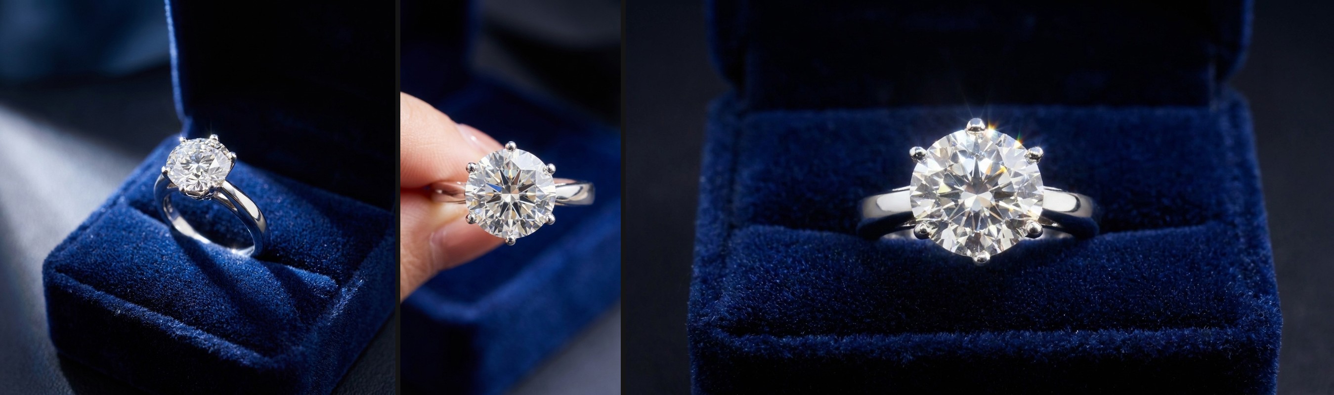 The same corrected jewelry ring photo generated into three ad sizes side by side via generate_image_templates: square, 9:16 story, and landscape
