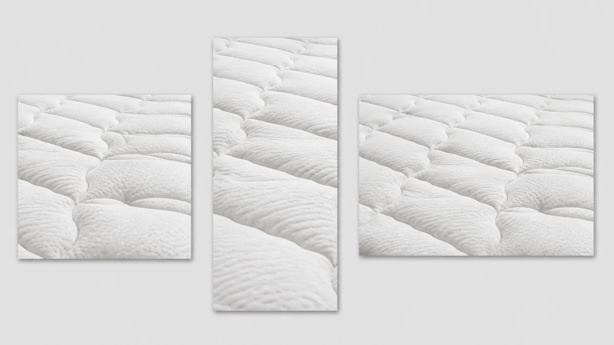 Same corrected quilted mattress photo shown in square, vertical, and landscape ad-format crops side by side