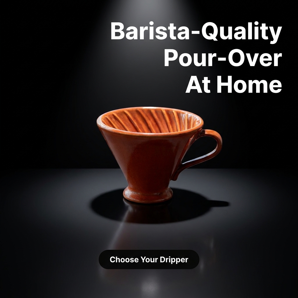 Square 1:1 hero-shot ad creative of a ceramic pour-over coffee dripper, generated by Ad Studio generate_image_templates