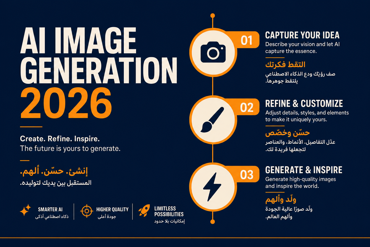 Bilingual AI image generation infographic with three-step timeline