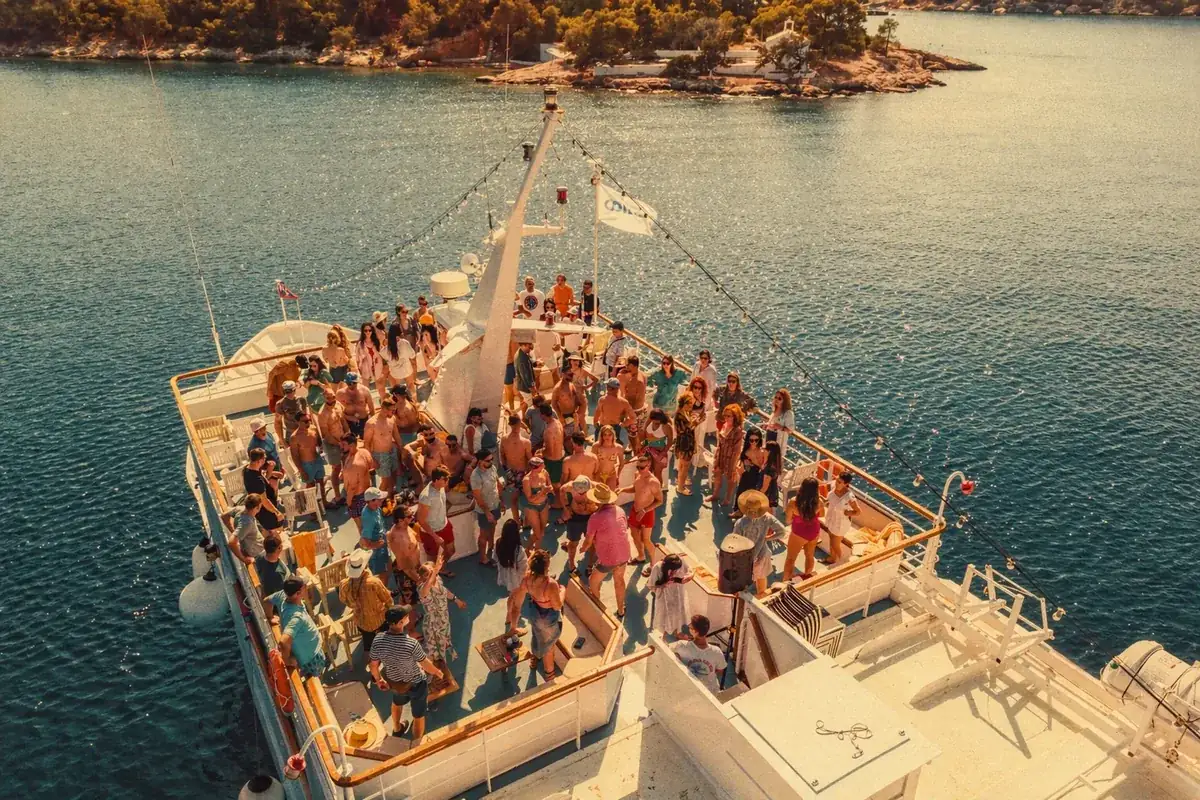 Coinis team at a boat party on the water