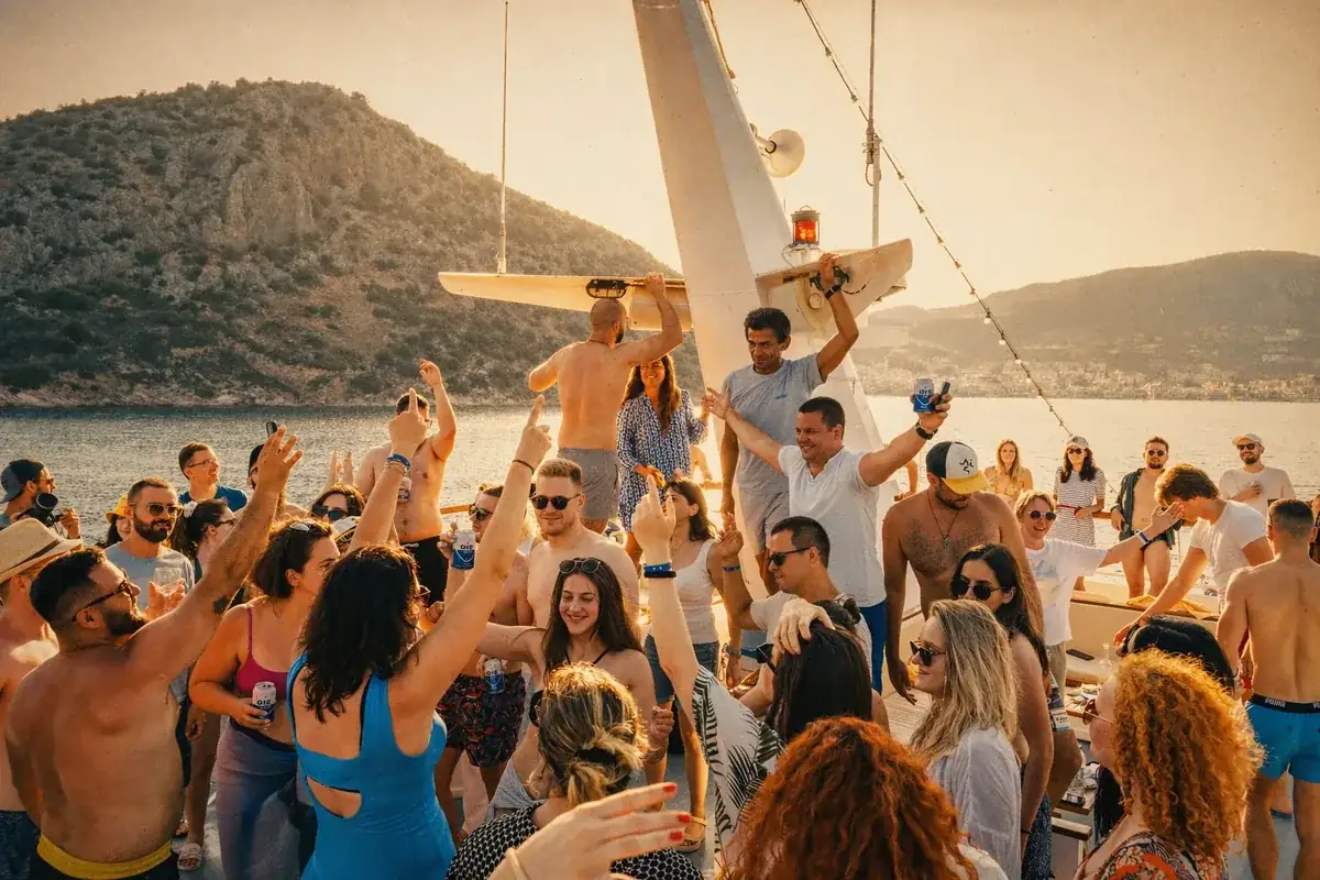 Coinis team at a summer boat party
