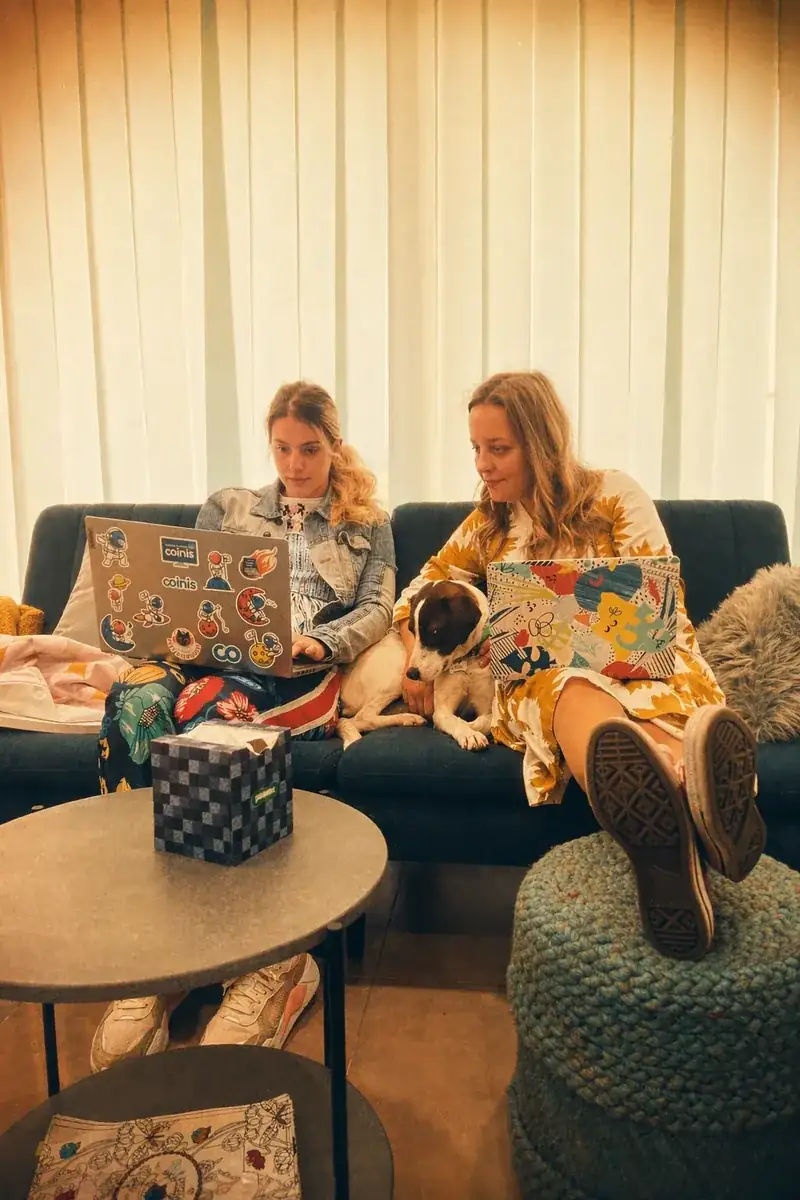 Coinis team working with the office dog