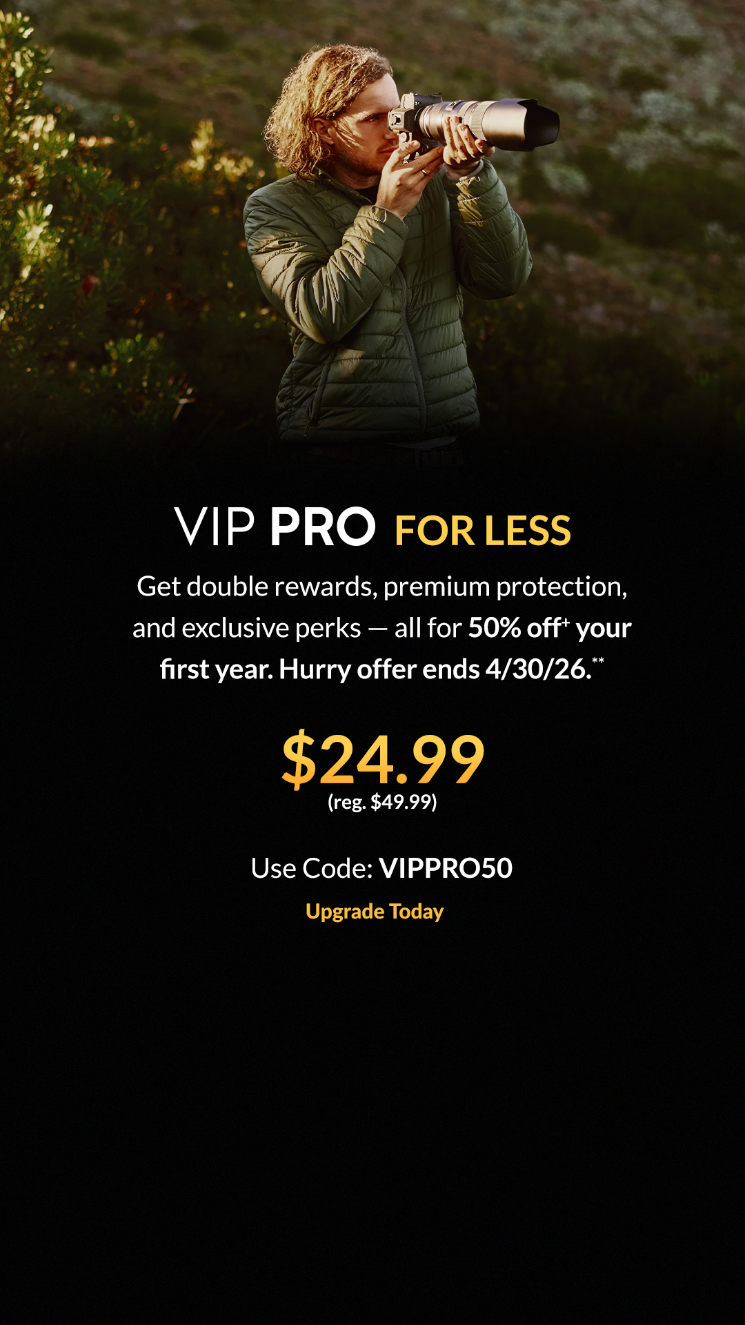 Photography Facebook ad example 41: VIP PRO For Less $24.99 (reg. $49.99)
