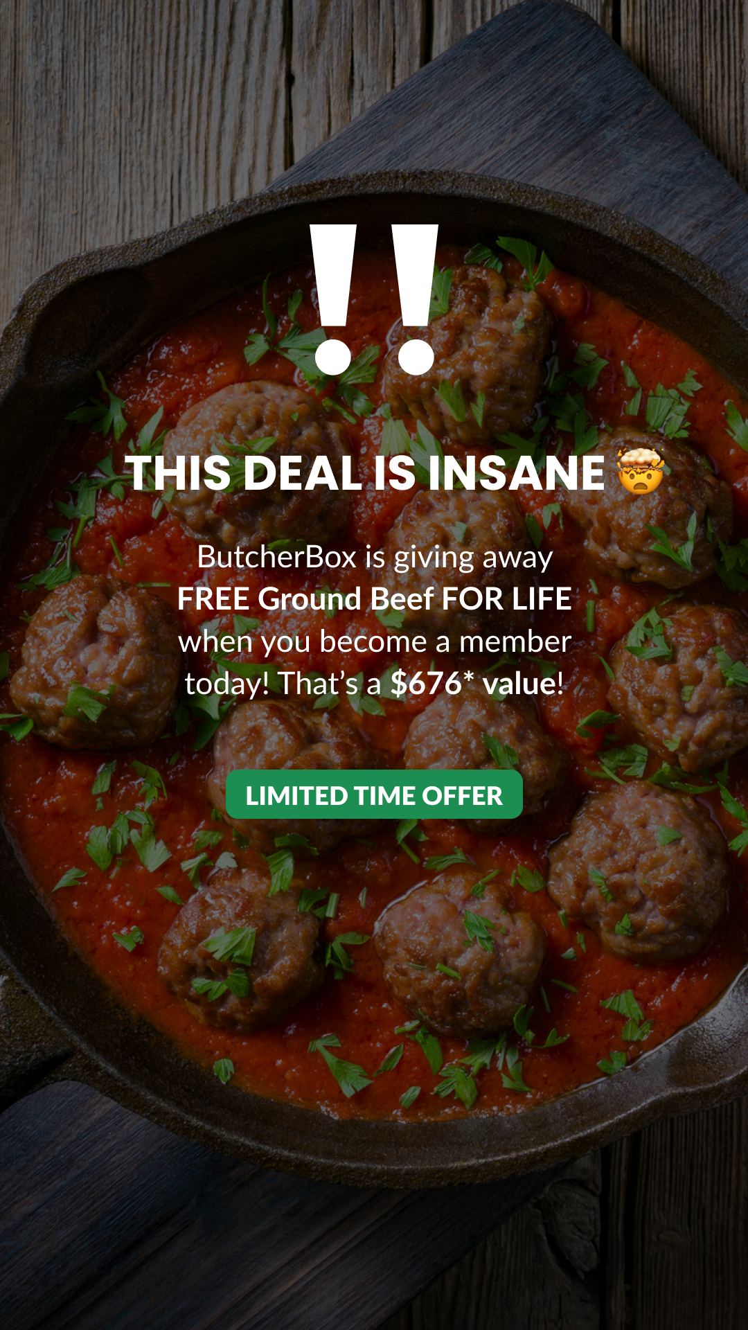Subscriptions Facebook ad example 11: FREE Ground Beef for LIFE