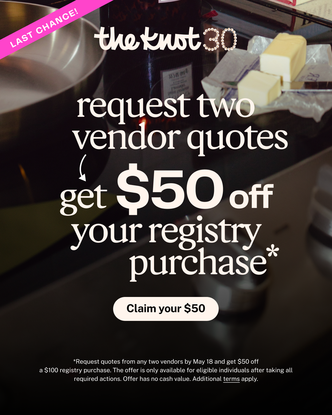 Weddings Facebook ad example 16: Request 2 Quotes, Unlock a $50 Perk