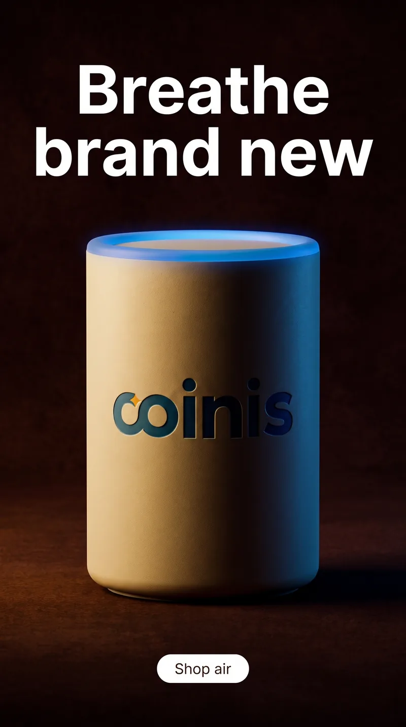 Problem-solution ad for a Coinis air purifier showing clean air benefits
