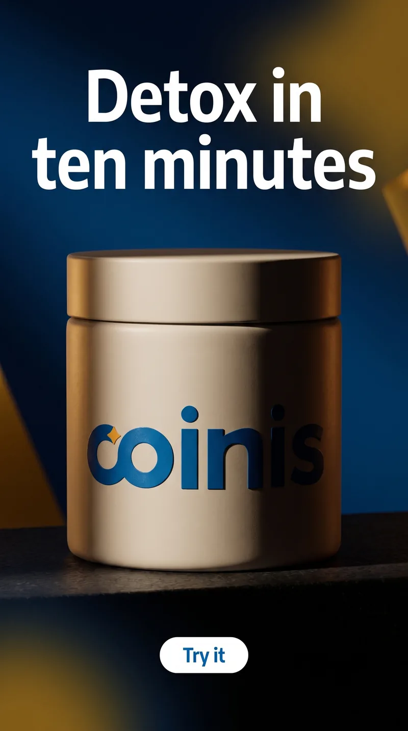 Promo tile for Coinis detox product with a clear call to action and discount vibe