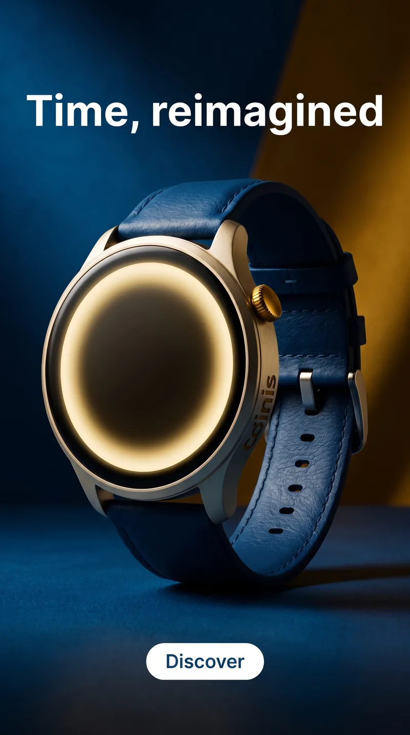 Sale poster for a smartwatch with a glowing screen and blue strap