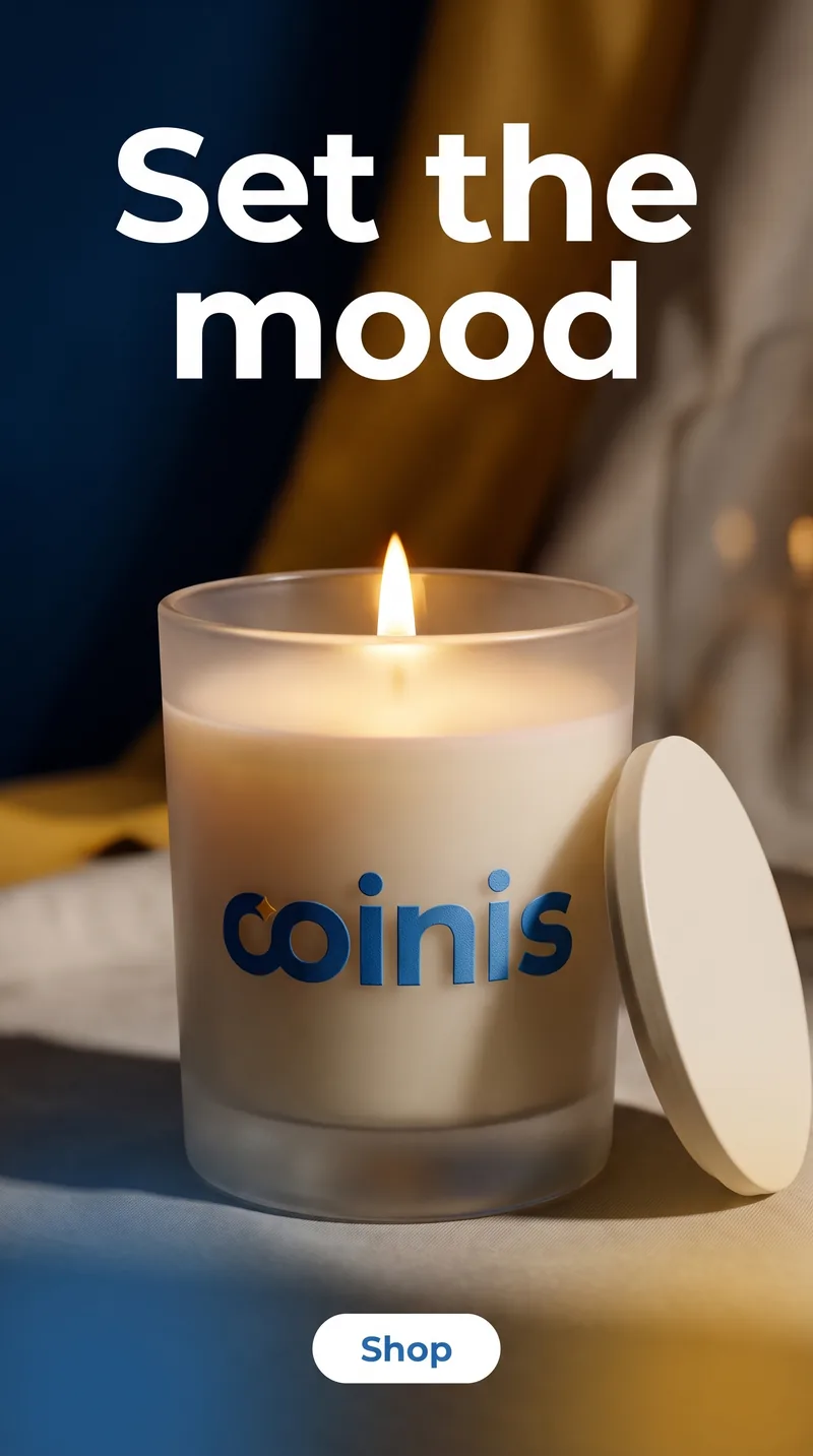 AI-generated Instagram ad for a Coinis scented candle setting the mood