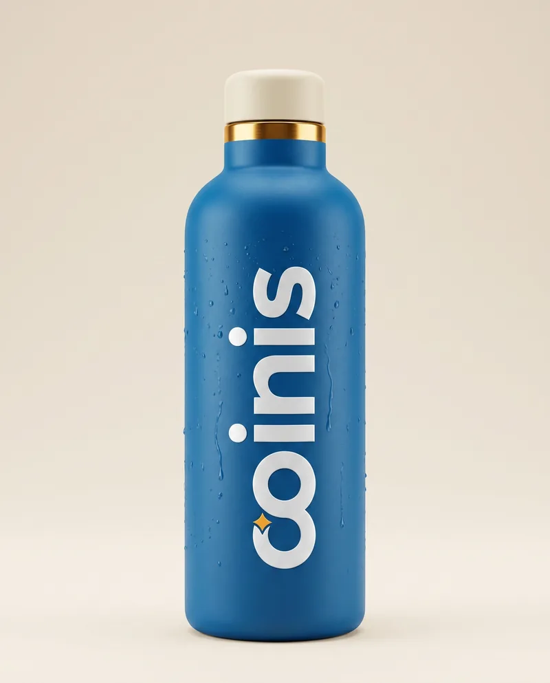 Amazon hero image of a blue water bottle with gold accents
