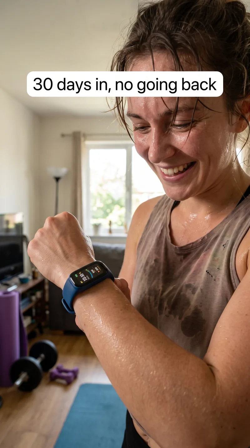 Social proof UGC image of a woman checking her Coinis fitness tracker