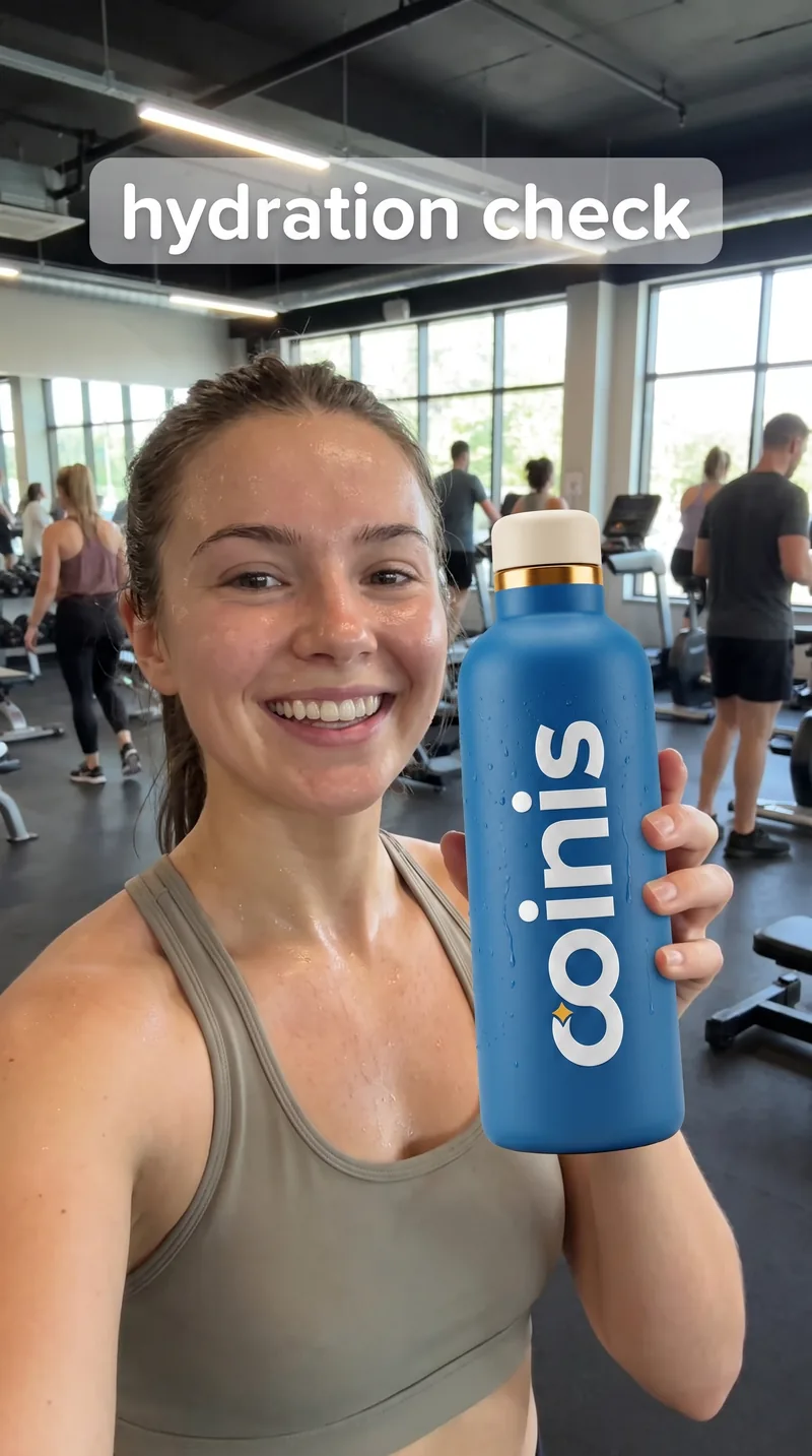 UGC photo of a woman holding a Coinis water bottle in a gym