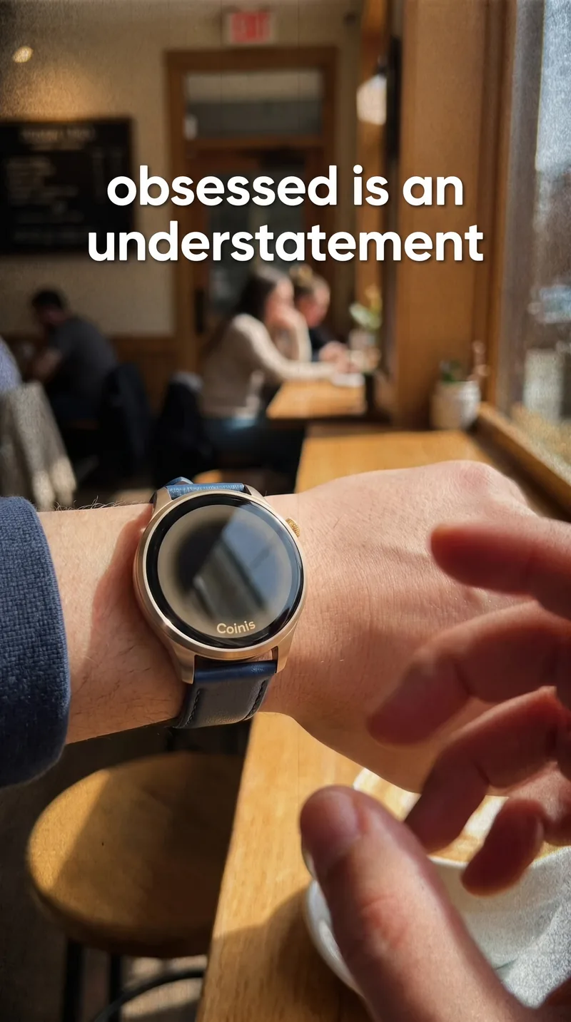 UGC photo of a person wearing a Coinis smartwatch in a cafe