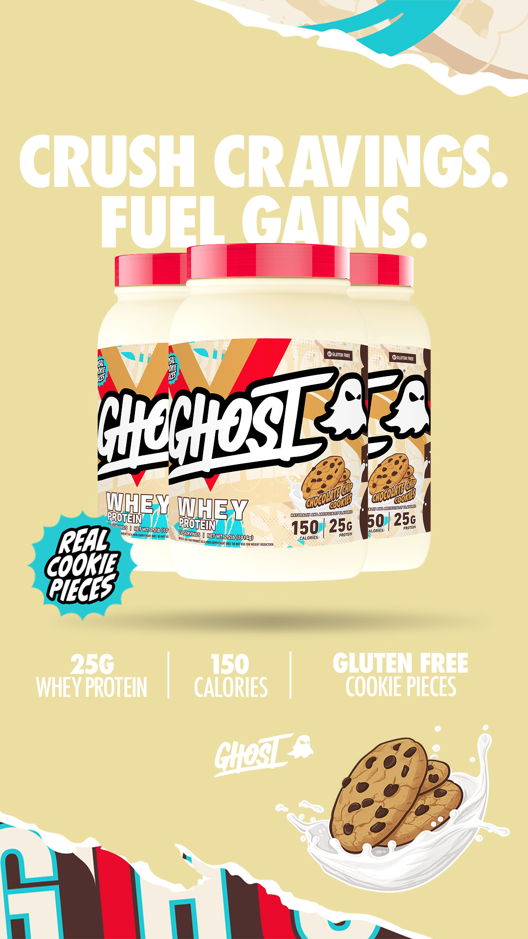 Supplements Facebook ad example 17: GHOST® WHEY "CHOCOLATE CHIP COOKIES"