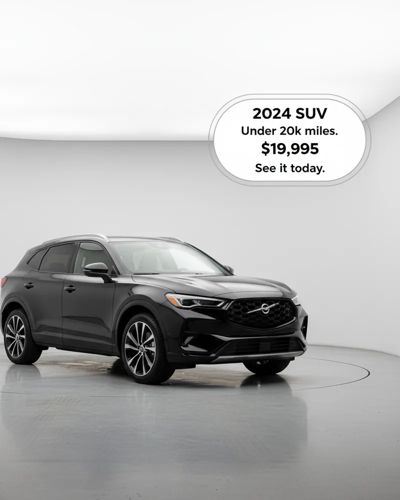 Automotive ad creative example 1: 2024 SUV. Under 20k miles.