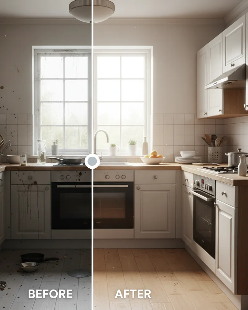 Cleaning Services ad creative example 1: Spotless in 3 hours. Booked.