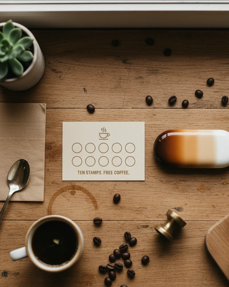 Coffee Shops ad creative example 3: 10 stamps. Free coffee.