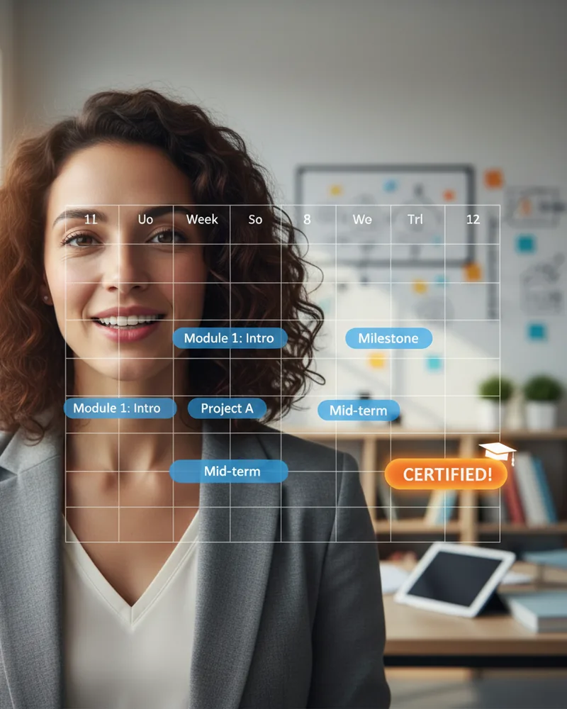 Education ad creative example 1: From beginner to certified. 12 weeks.